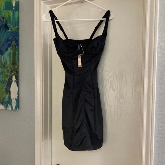SKIMS Dresses Skims Onyx Stretch Satin Corset Dress Poshmark